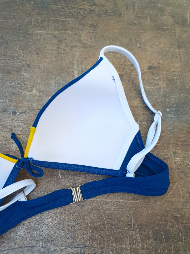 woman swim up bra blue with mustrad