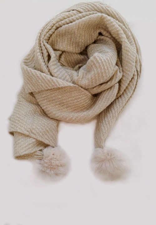 woman scarf cashmere beige with puf